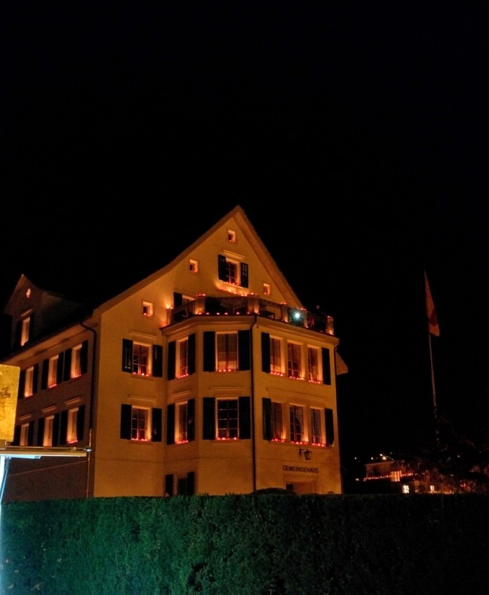 The Gemeindehaus (townhall) decoreated with turnip lanterns