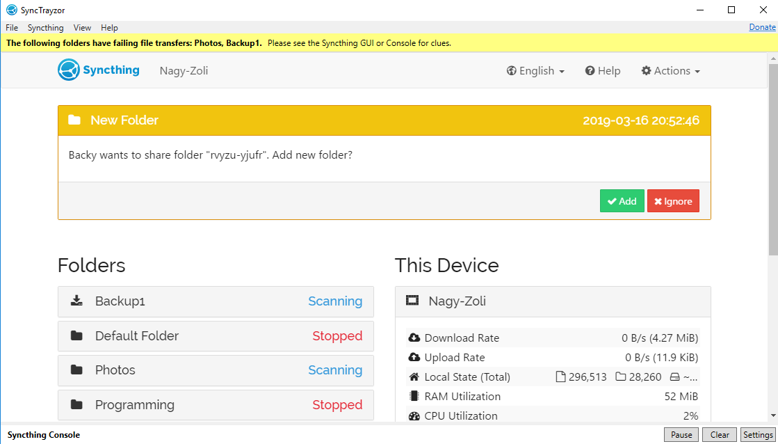 syncthing copy folders